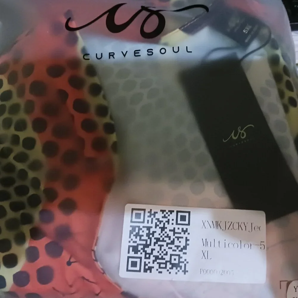 Curvesoul Orange Black Yellow Geometric V Neck Elastic Waist Dress Size 5X NWT - Picture 13 of 14